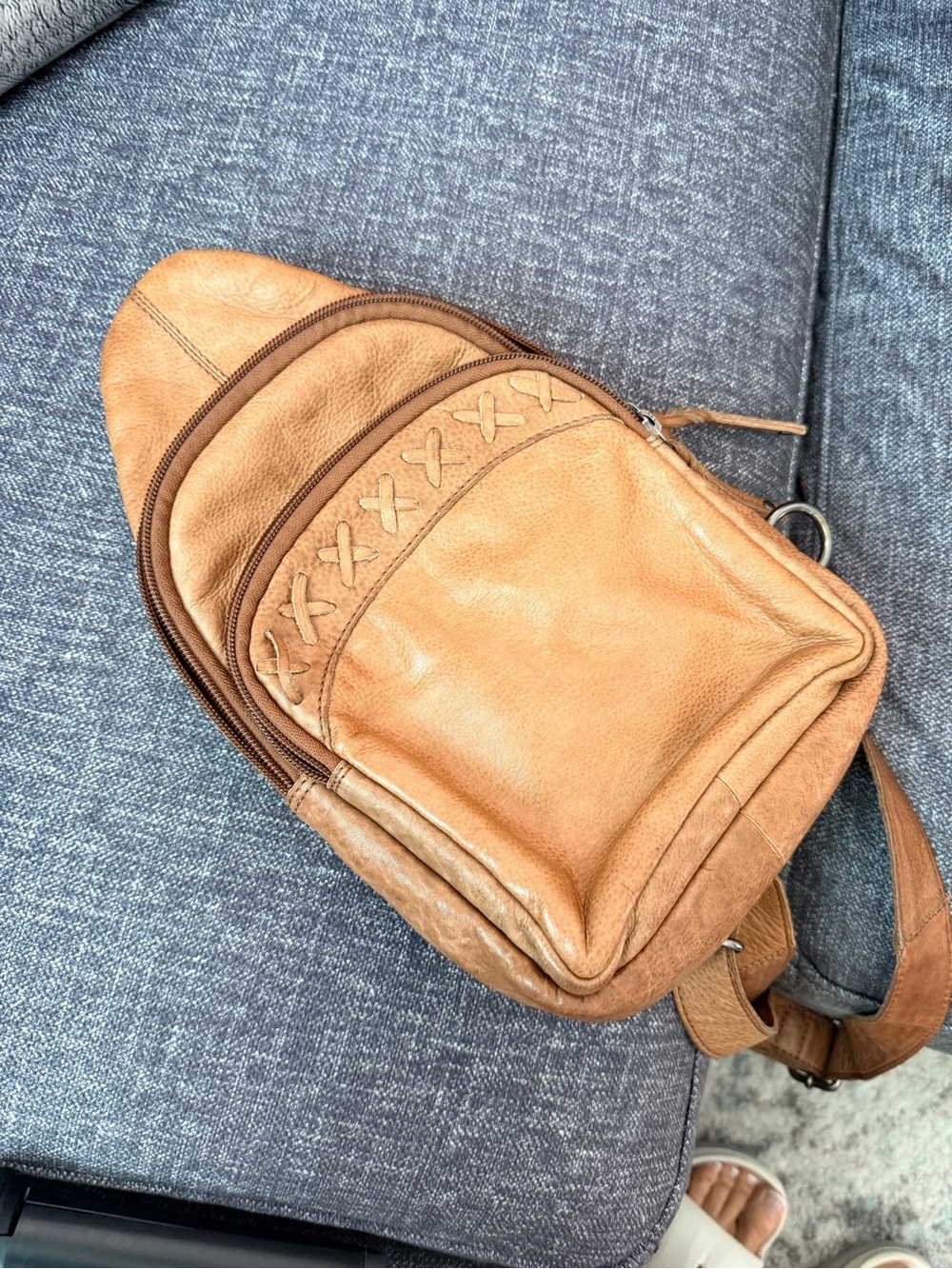 Tan Leather Sling Backpack Lady Conceal EDC